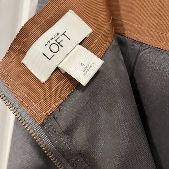 Ann Taylor LOFT gray wool skirt with camel ribbon waist SIZE 4 - Picture 4 of 5